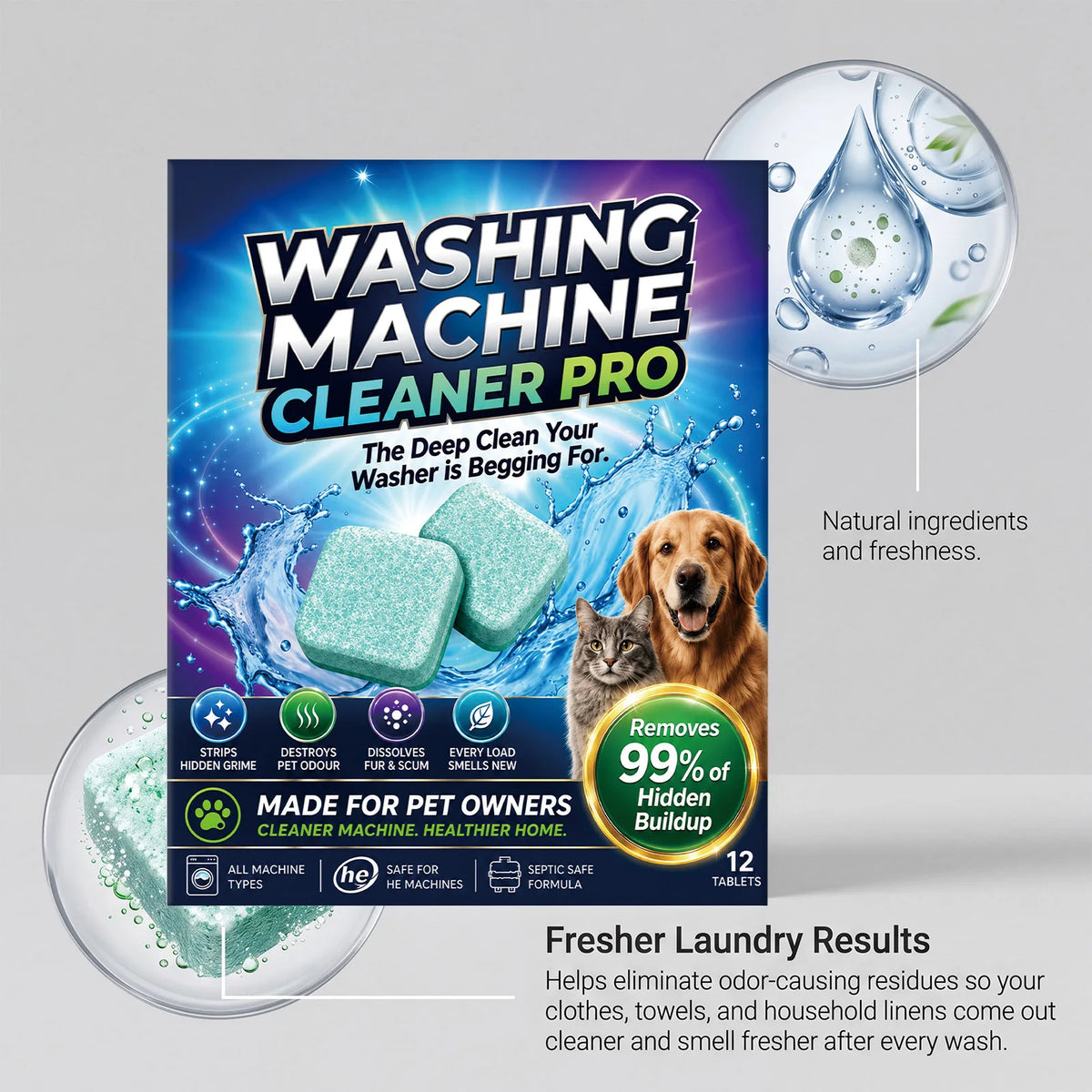 Washing Machine Cleaner Tablets Deep Cleaning Descaler For Pet Owners Removes Hidden Grime Pet Odor Fur Scum All Washer Types