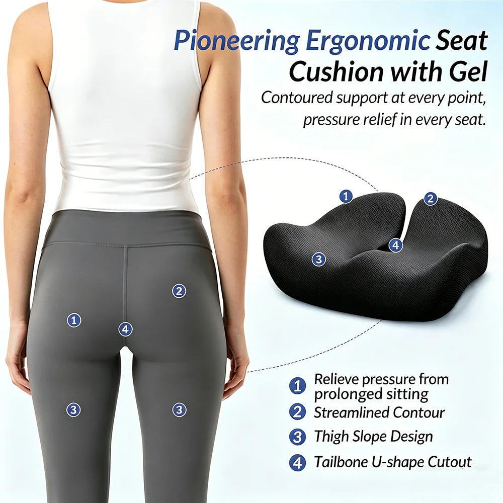 SeAt Cushion, Memory Foam Office Chair Seat Cushion for Office Chairs/Car/Long Trip/Desk Chair/Gaming, Extra Large Size for Scia